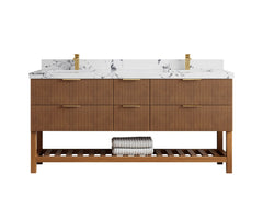 Catalina Teak 72 in W x 22 in D Free Standing Reeded Double Sink Bathroom Vanity - photo 34
