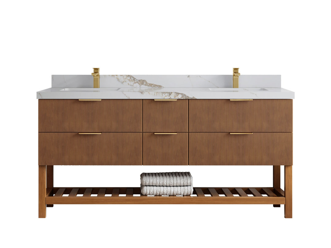 Catalina Teak 72 in W x 22 in D Free Standing Reeded Double Sink Bathroom Vanity - Willow Bath and Vanity
