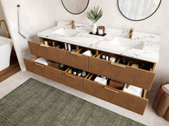 Catalina Teak 72 in W x 22 in D Free Standing Reeded Double Sink Bathroom Vanity - photo 3