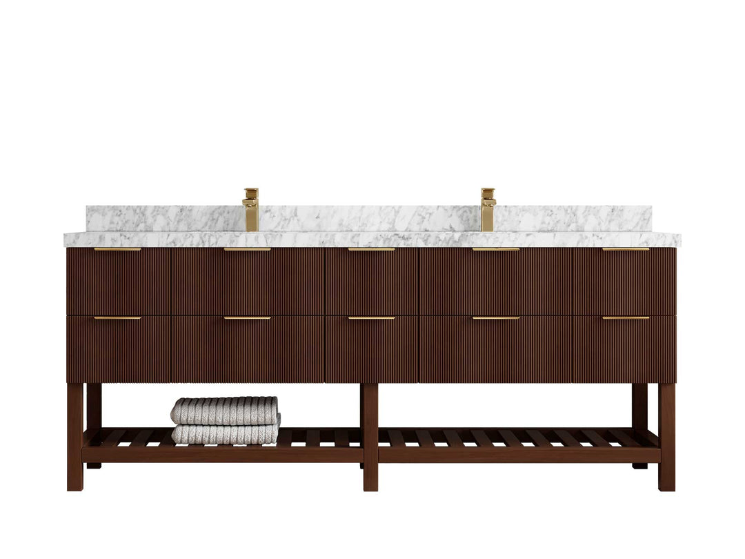 Catalina Teak 84 in W x 22 in D Free Standing Reeded Double Sink Bathroom Vanity - Willow Bath and Vanity