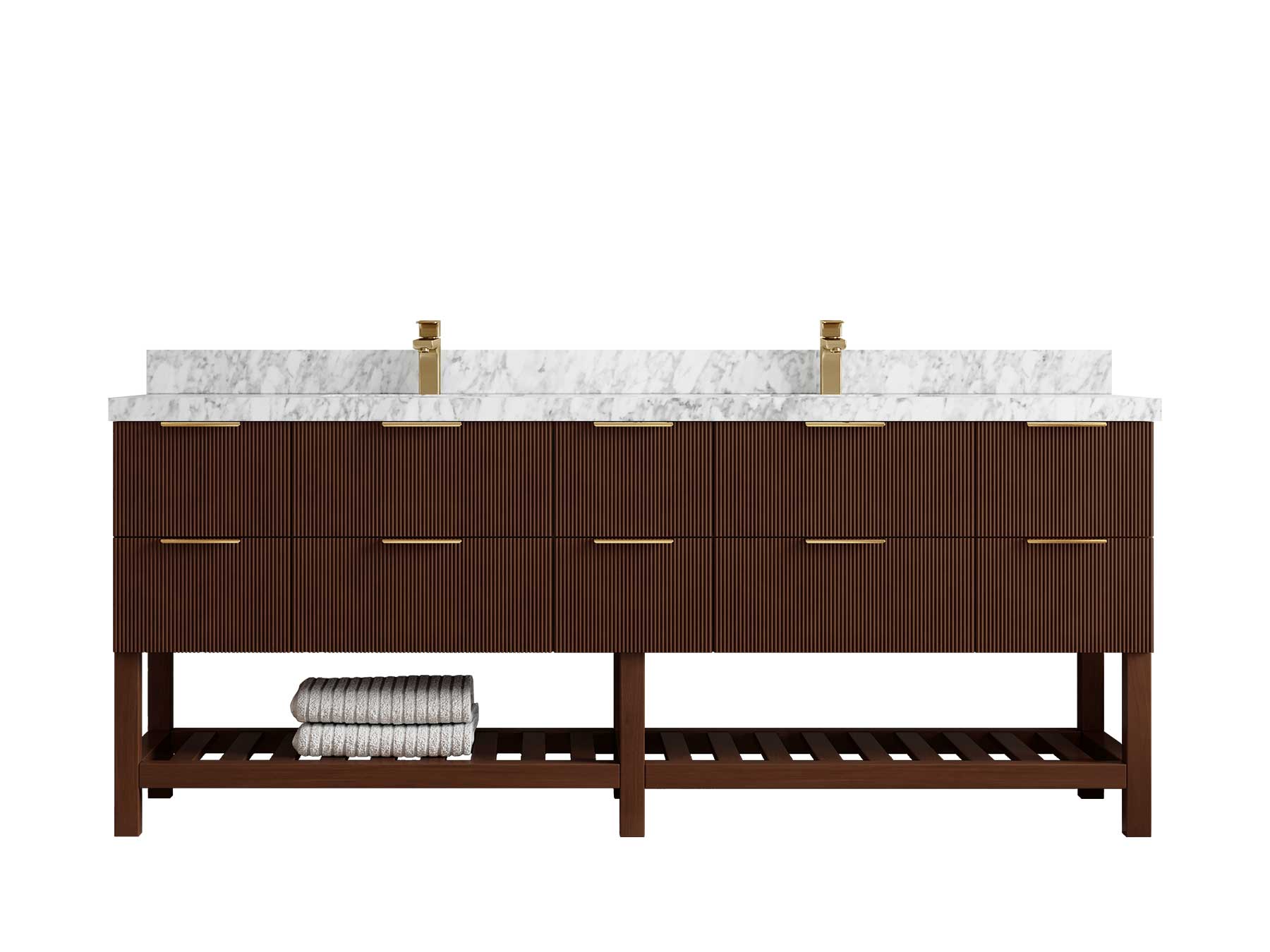 Catalina Teak 84 in W x 22 in D Free Standing Reeded Double Sink Bathroom Vanity - Willow Bath and Vanity