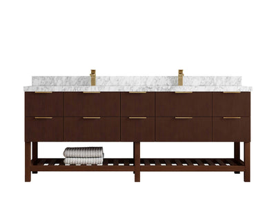 Catalina Teak 84 in W x 22 in D Free Standing Reeded Double Sink Bathroom Vanity - Willow Bath and Vanity
