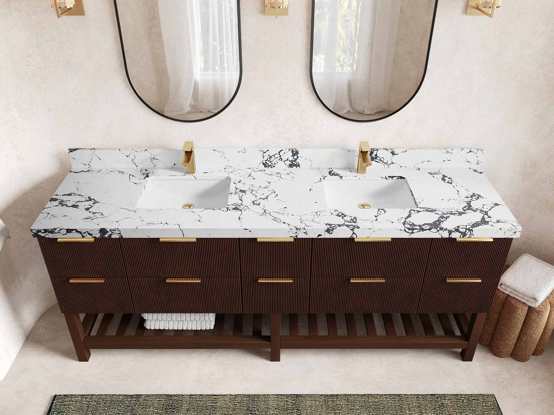 Catalina Teak 84 in W x 22 in D Free Standing Reeded Double Sink Bathroom Vanity - Willow Bath and Vanity