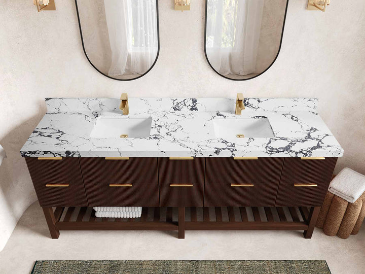 Catalina Teak 84 in W x 22 in D Free Standing Reeded Double Sink Bathroom Vanity - photo 32