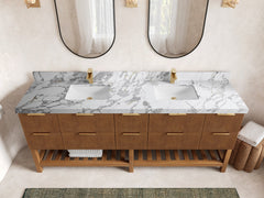 Catalina Teak 84 in W x 22 in D Free Standing Reeded Double Sink Bathroom Vanity - photo 12