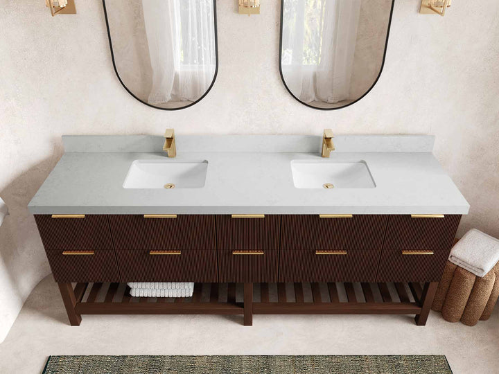 Catalina Teak 84 in W x 22 in D Free Standing Reeded Double Sink Bathroom Vanity - photo 10
