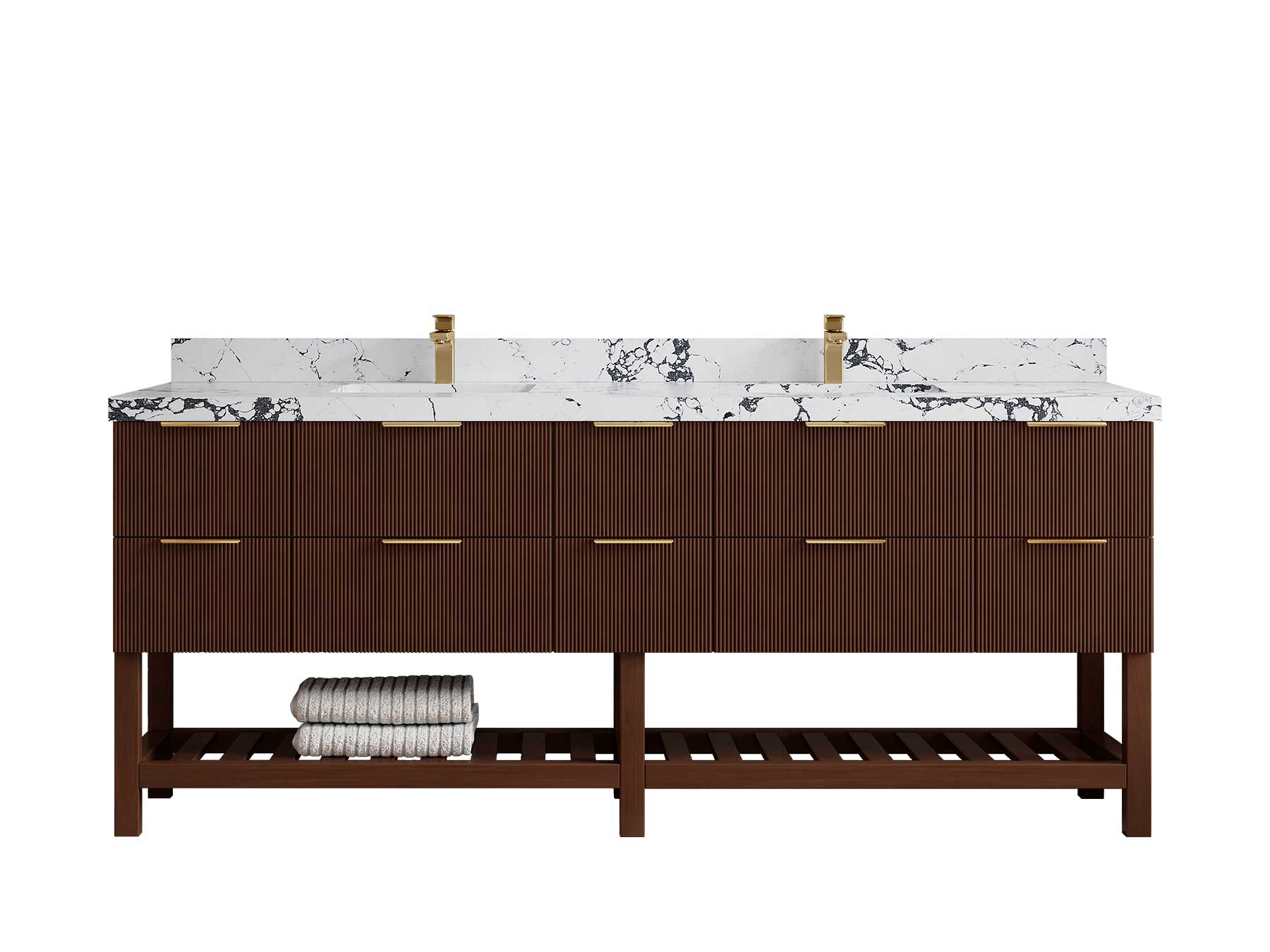 Catalina Teak 84 in W x 22 in D Free Standing Reeded Double Sink Bathroom Vanity - Willow Bath and Vanity