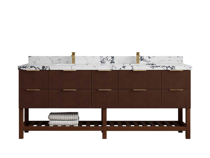 Catalina Teak 84 in W x 22 in D Free Standing Reeded Double Sink Bathroom Vanity - photo 31