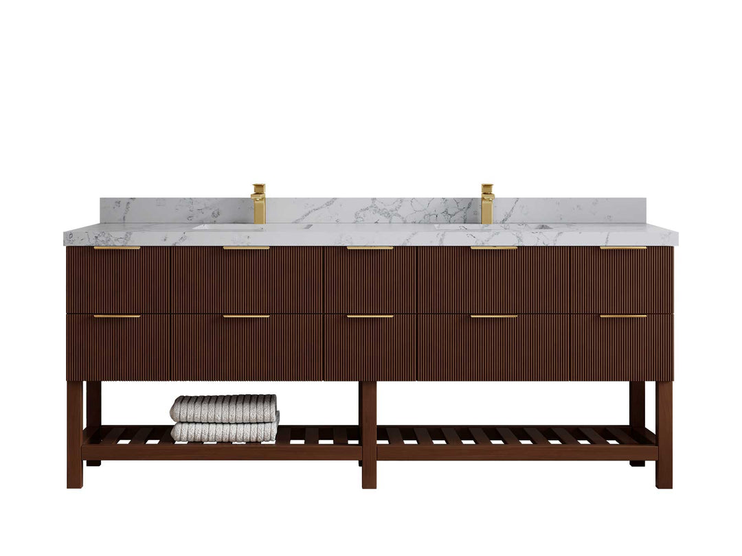 Catalina Teak 84 in W x 22 in D Free Standing Reeded Double Sink Bathroom Vanity - Willow Bath and Vanity
