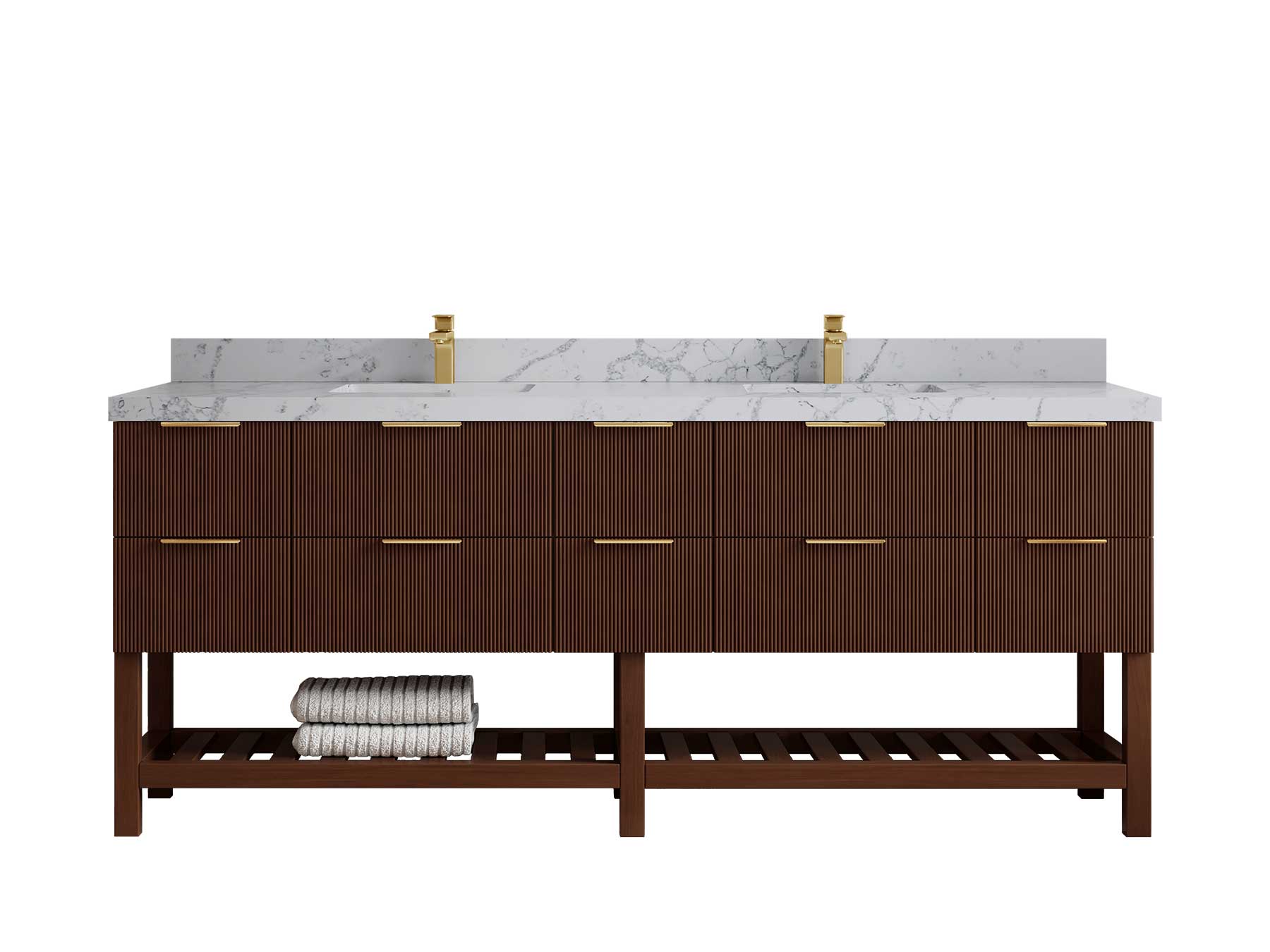 Catalina Teak 84 in W x 22 in D Free Standing Reeded Double Sink Bathroom Vanity - Willow Bath and Vanity