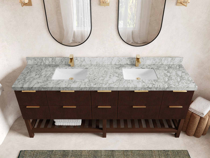 Catalina Teak 84 in W x 22 in D Free Standing Reeded Double Sink Bathroom Vanity - photo 8