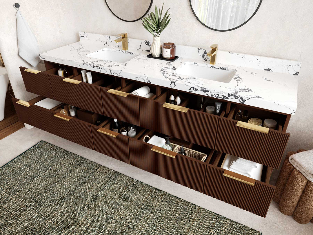 Catalina Teak 84 in W x 22 in D Free Standing Reeded Double Sink Bathroom Vanity - Willow Bath and Vanity
