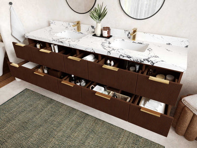 Catalina Teak 84 in W x 22 in D Free Standing Reeded Double Sink Bathroom Vanity - Willow Bath and Vanity