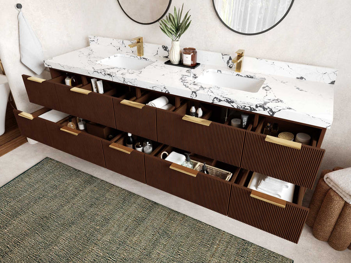 Catalina Teak 84 in W x 22 in D Free Standing Reeded Double Sink Bathroom Vanity - photo 3