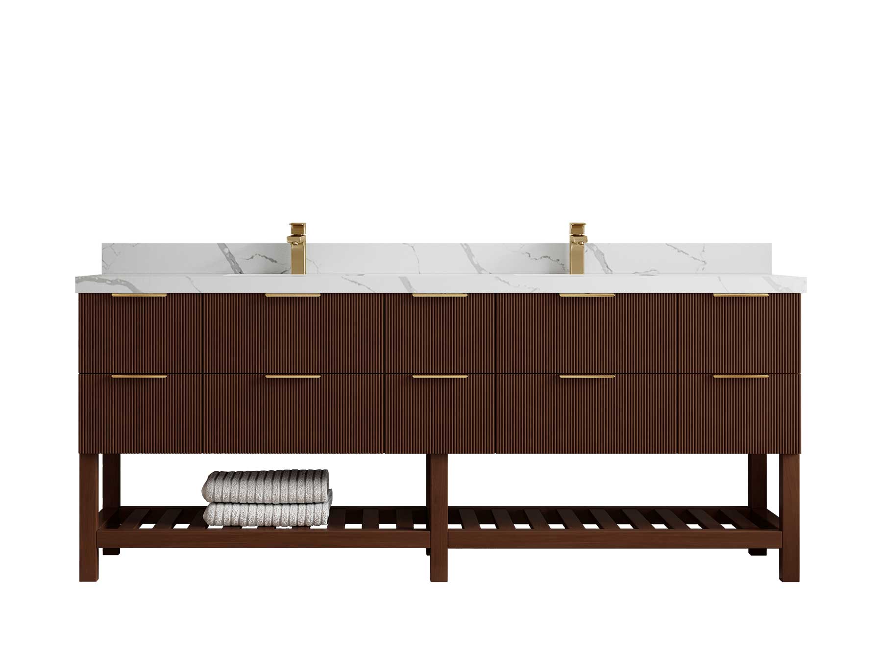 Catalina Teak 84 in W x 22 in D Free Standing Reeded Double Sink Bathroom Vanity - Willow Bath and Vanity