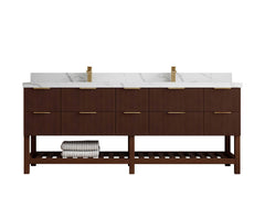 Catalina Teak 84 in W x 22 in D Free Standing Reeded Double Sink Bathroom Vanity - photo 15