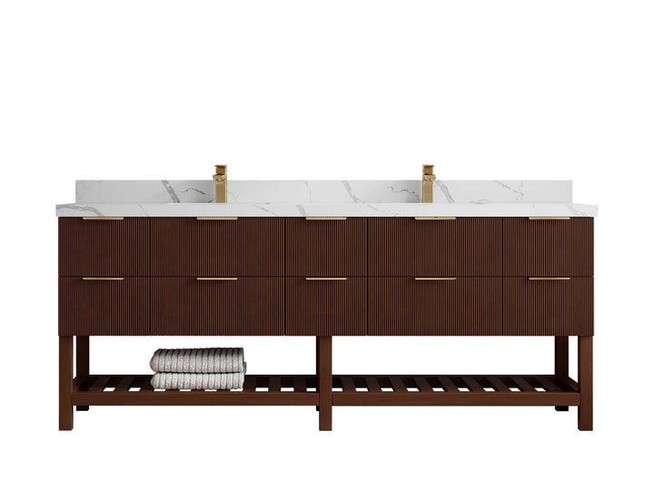 Catalina Teak 84 in W x 22 in D Free Standing Reeded Double Sink Bathroom Vanity - photo 15