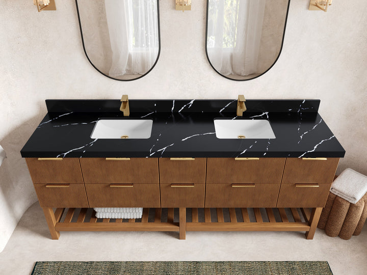 Catalina Teak 84 in W x 22 in D Free Standing Reeded Double Sink Bathroom Vanity - photo 7