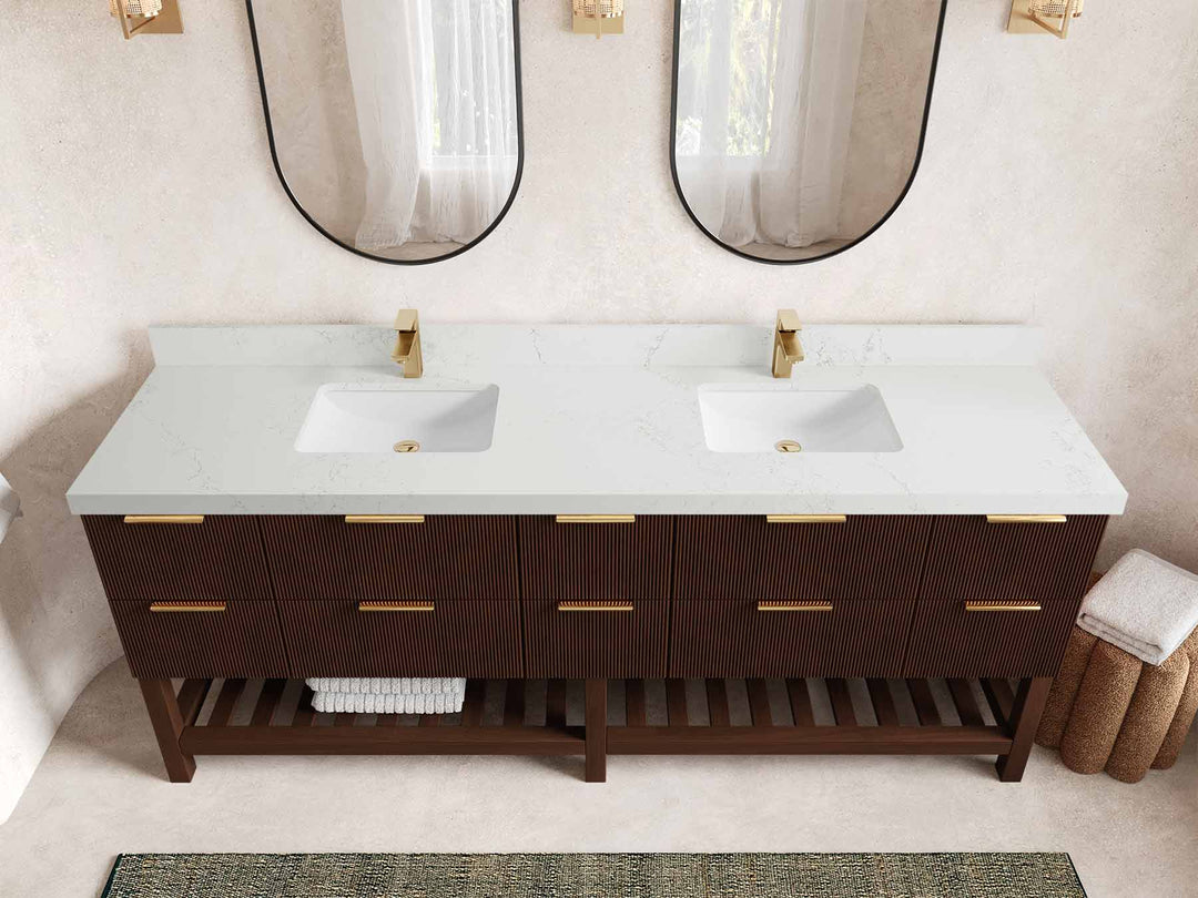 Catalina Teak 84 in W x 22 in D Free Standing Reeded Double Sink Bathroom Vanity - Willow Bath and Vanity
