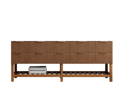 Catalina Teak 84 in W x 22 in D Free Standing Reeded Double Sink Bathroom Vanity - Willow Bath and Vanity