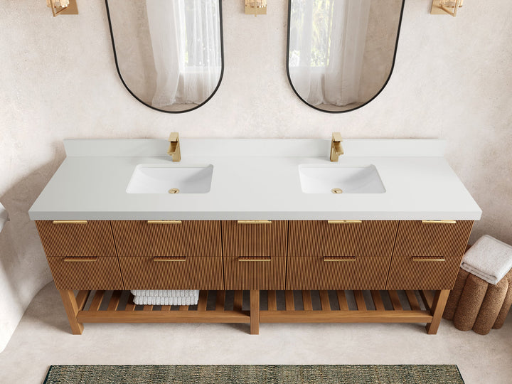 Catalina Teak 84 in W x 22 in D Free Standing Reeded Double Sink Bathroom Vanity - photo 21