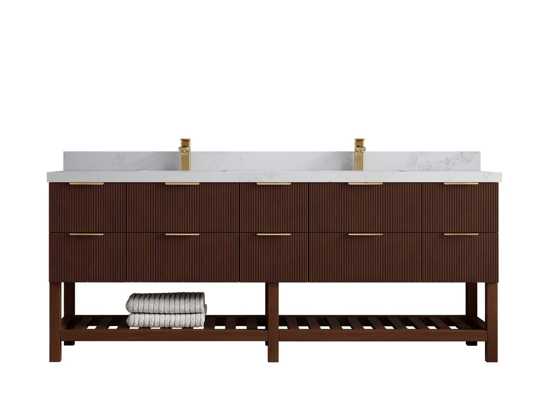 Catalina Teak 84 in W x 22 in D Free Standing Reeded Double Sink Bathroom Vanity - Willow Bath and Vanity