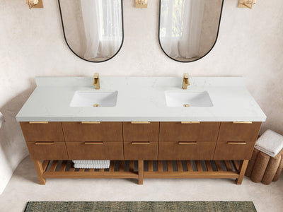 Catalina Teak 84 in W x 22 in D Free Standing Reeded Double Sink Bathroom Vanity - Willow Bath and Vanity