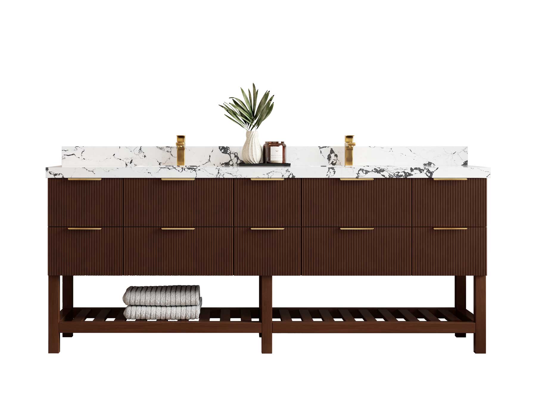 Catalina Teak 84 in W x 22 in D Free Standing Reeded Double Sink Bathroom Vanity - Willow Bath and Vanity