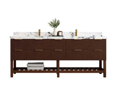 Catalina Teak 84 in W x 22 in D Free Standing Reeded Double Sink Bathroom Vanity - photo 1