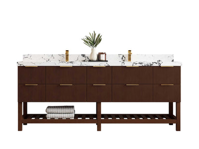 Catalina Teak 84 in W x 22 in D Free Standing Reeded Double Sink Bathroom Vanity - Willow Bath and Vanity