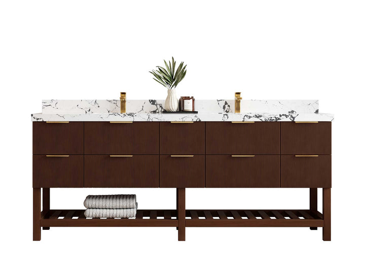 Catalina Teak 84 in W x 22 in D Free Standing Reeded Double Sink Bathroom Vanity - photo 1