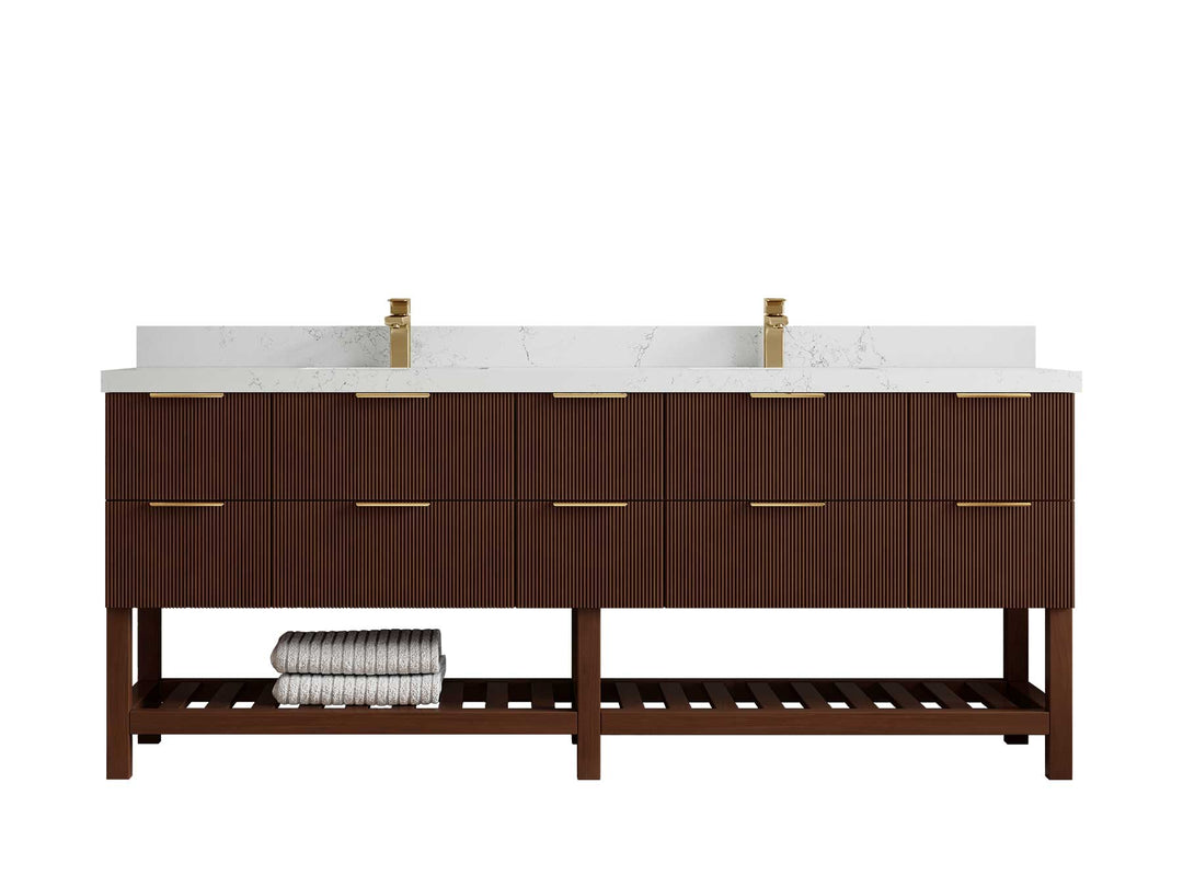 Catalina Teak 84 in W x 22 in D Free Standing Reeded Double Sink Bathroom Vanity - Willow Bath and Vanity