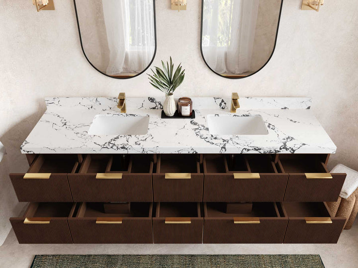 Catalina Teak 84 in W x 22 in D Free Standing Reeded Double Sink Bathroom Vanity - photo 4