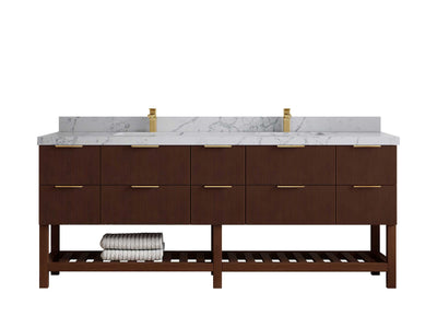 Catalina Teak 84 in W x 22 in D Free Standing Reeded Double Sink Bathroom Vanity - Willow Bath and Vanity