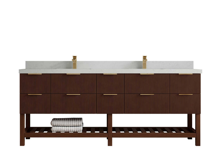 Catalina Teak 84 in W x 22 in D Free Standing Reeded Double Sink Bathroom Vanity - photo 11