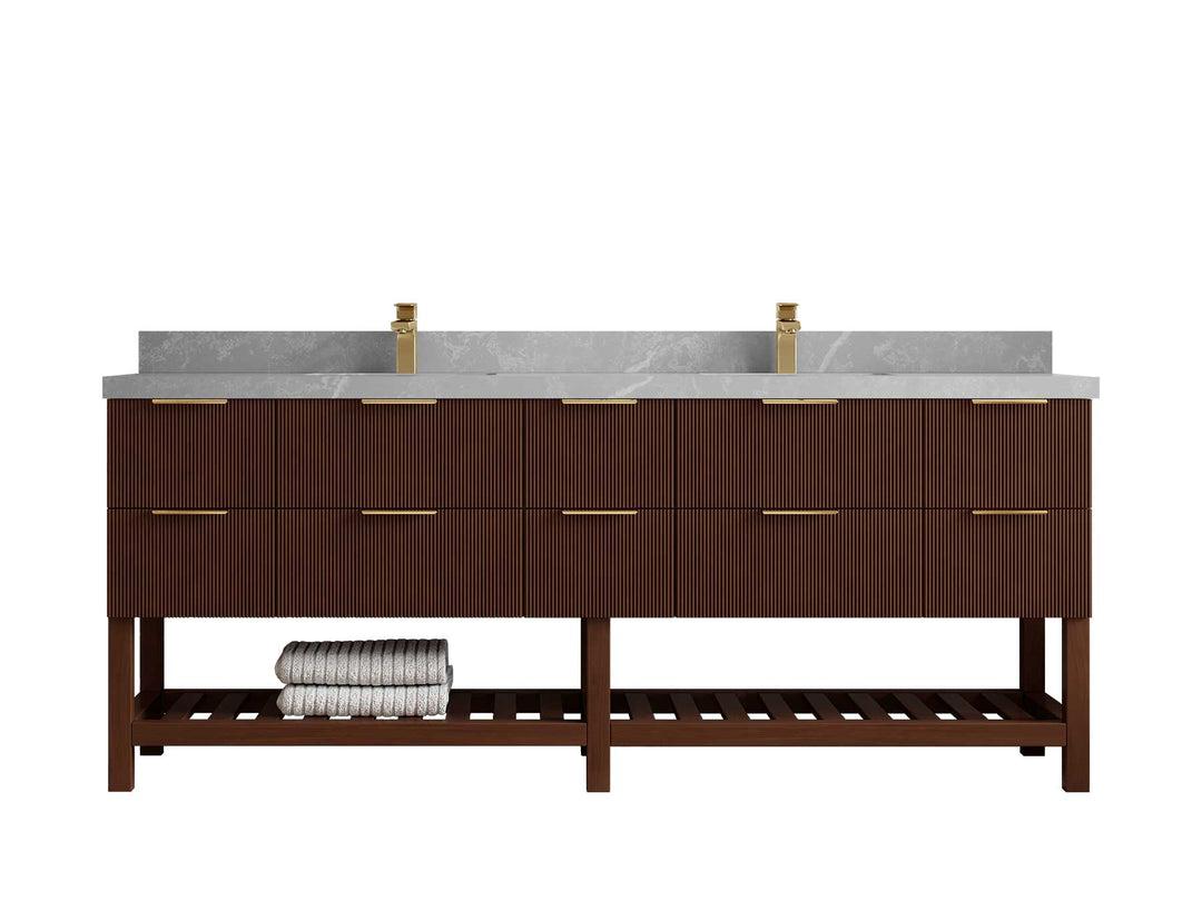 Catalina Teak 84 in W x 22 in D Free Standing Reeded Double Sink Bathroom Vanity - Willow Bath and Vanity