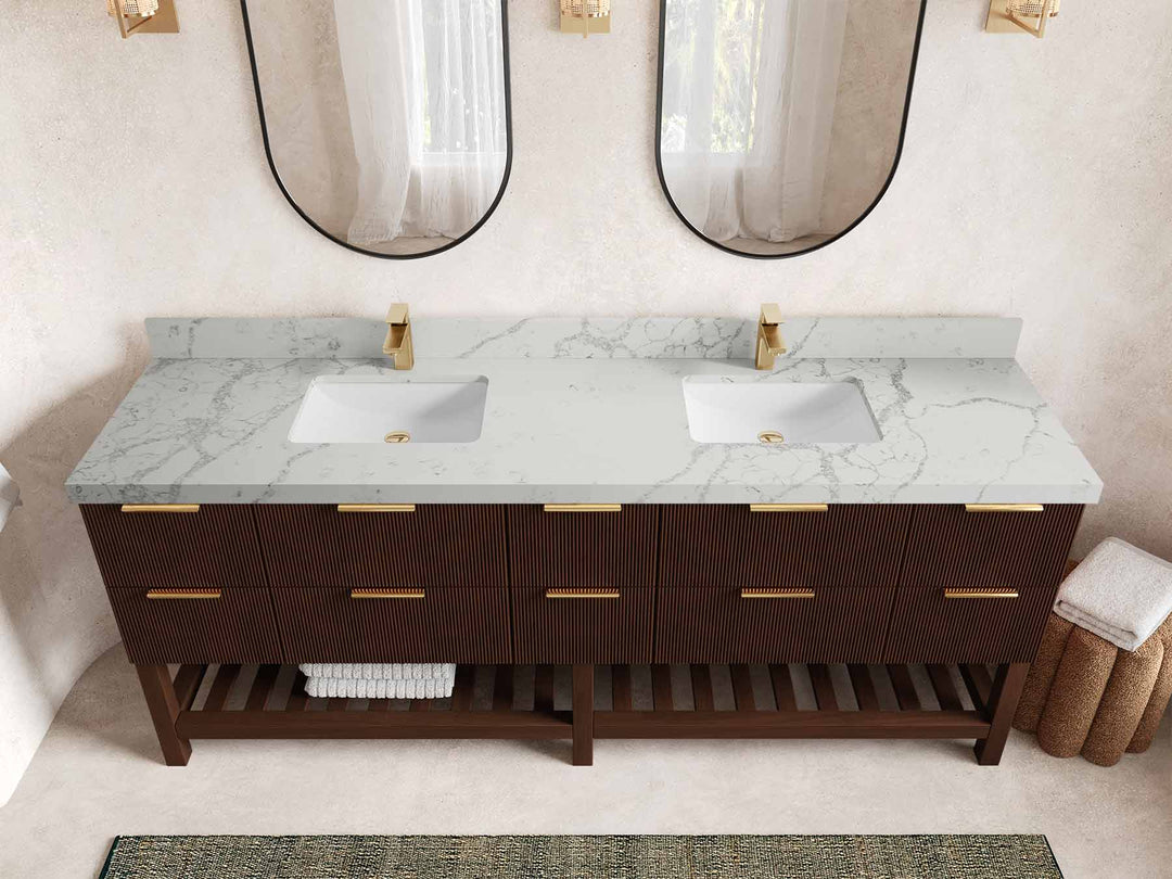 Catalina Teak 84 in W x 22 in D Free Standing Reeded Double Sink Bathroom Vanity - Willow Bath and Vanity