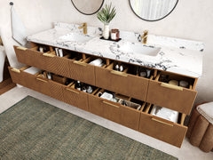 Catalina Teak 84 in W x 22 in D Free Standing Reeded Double Sink Bathroom Vanity - photo 3