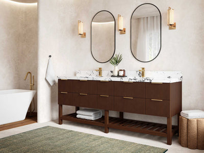 Catalina Teak 84 in W x 22 in D Free Standing Reeded Double Sink Bathroom Vanity - Willow Bath and Vanity
