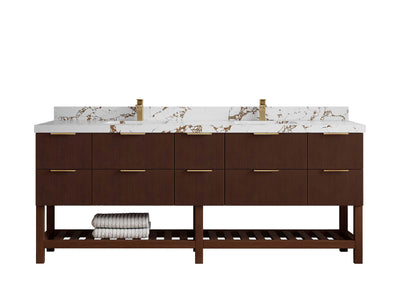 Catalina Teak 84 in W x 22 in D Free Standing Reeded Double Sink Bathroom Vanity - Willow Bath and Vanity