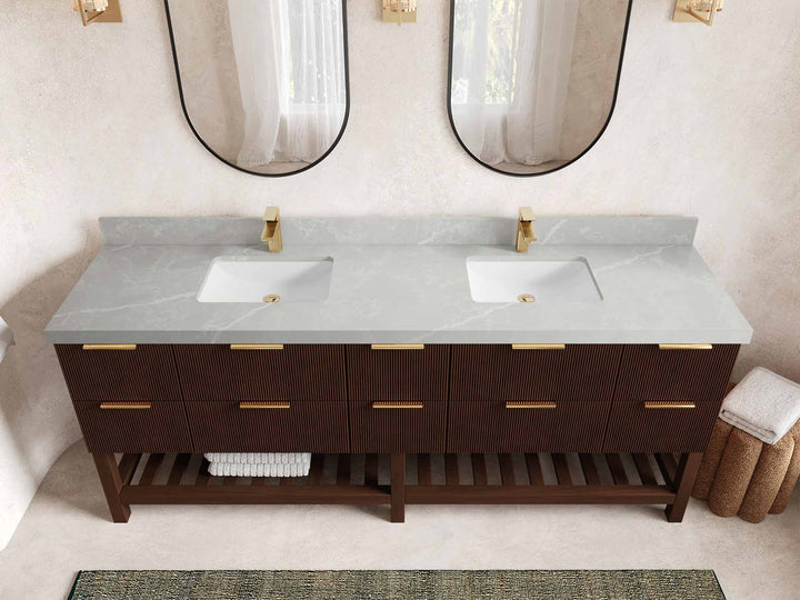 Catalina Teak 84 in W x 22 in D Free Standing Reeded Double Sink Bathroom Vanity - photo 24