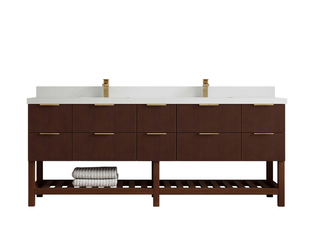 Catalina Teak 84 in W x 22 in D Free Standing Reeded Double Sink Bathroom Vanity - Willow Bath and Vanity