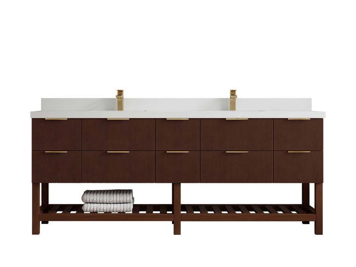 Catalina Teak 84 in W x 22 in D Free Standing Reeded Double Sink Bathroom Vanity - photo 37