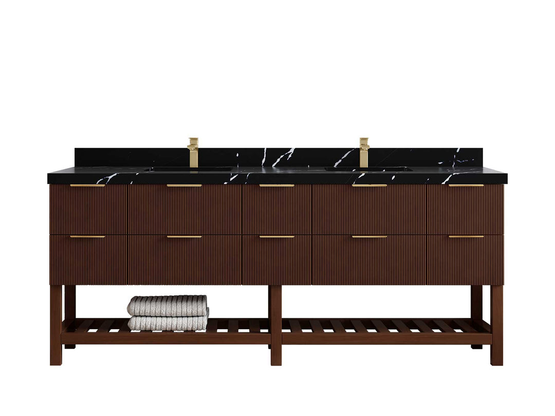 Catalina Teak 84 in W x 22 in D Free Standing Reeded Double Sink Bathroom Vanity - Willow Bath and Vanity