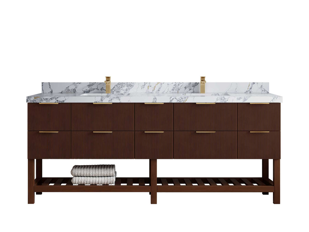 Catalina Teak 84 in W x 22 in D Free Standing Reeded Double Sink Bathroom Vanity - Willow Bath and Vanity