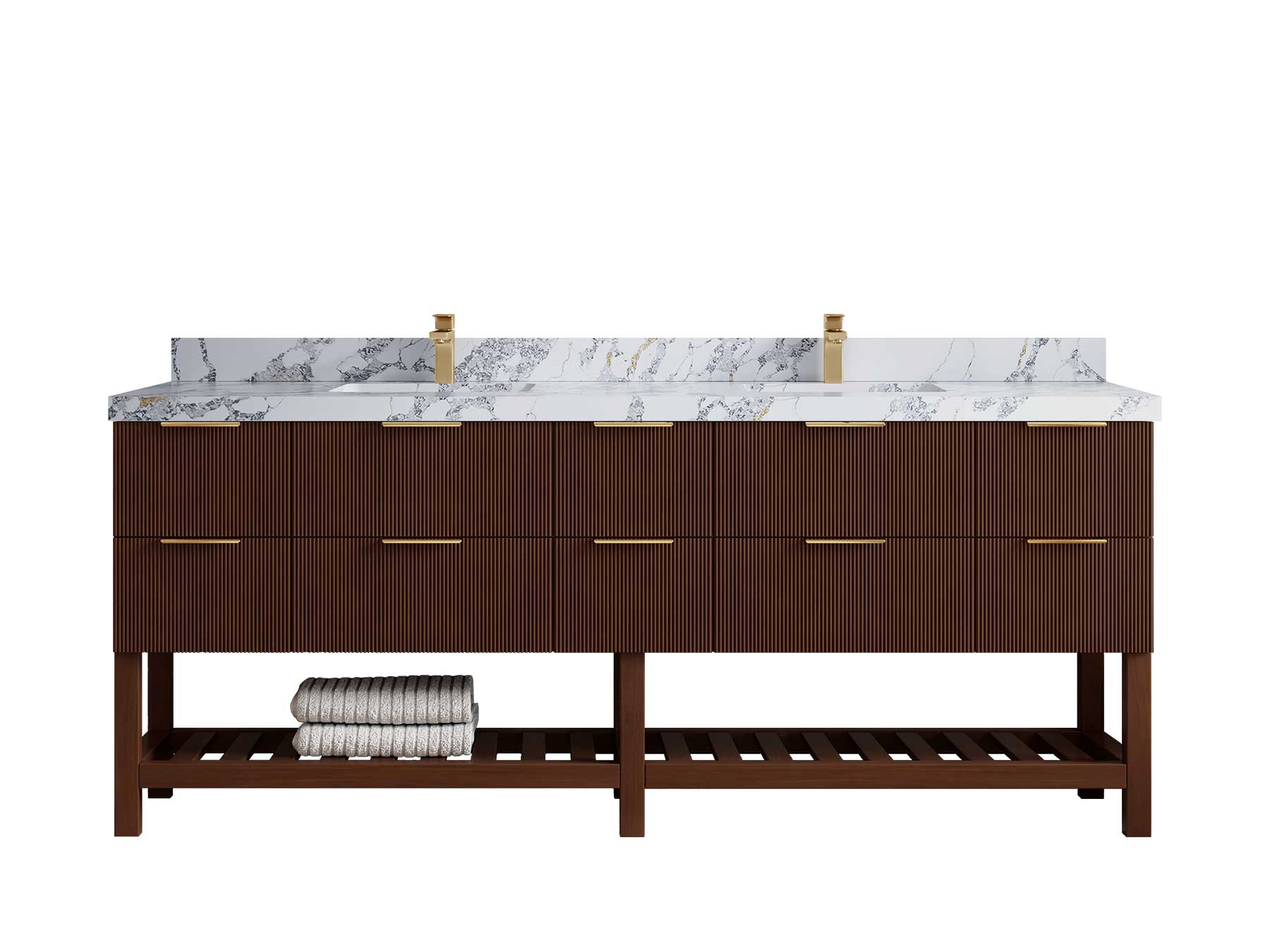Catalina Teak 84 in W x 22 in D Free Standing Reeded Double Sink Bathroom Vanity - Willow Bath and Vanity