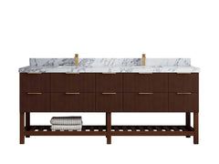 Catalina Teak 84 in W x 22 in D Free Standing Reeded Double Sink Bathroom Vanity - photo 19