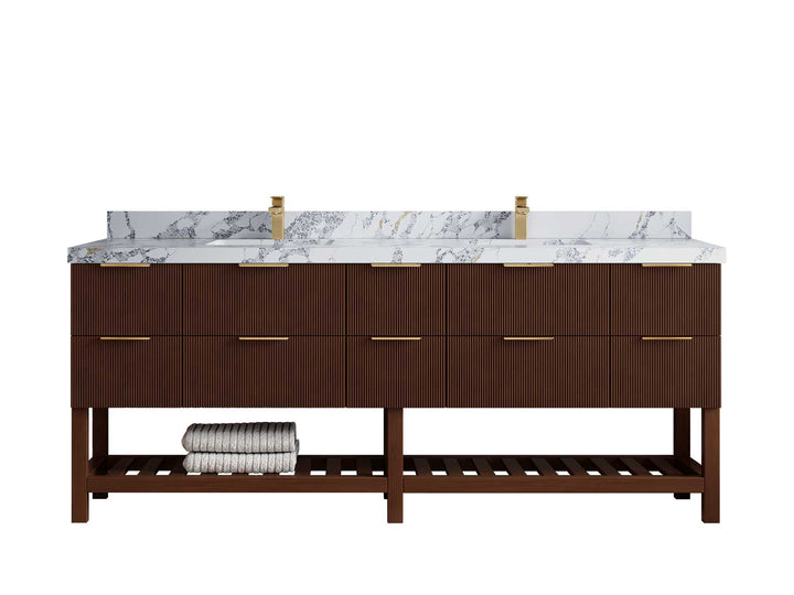 Catalina Teak 84 in W x 22 in D Free Standing Reeded Double Sink Bathroom Vanity - photo 19