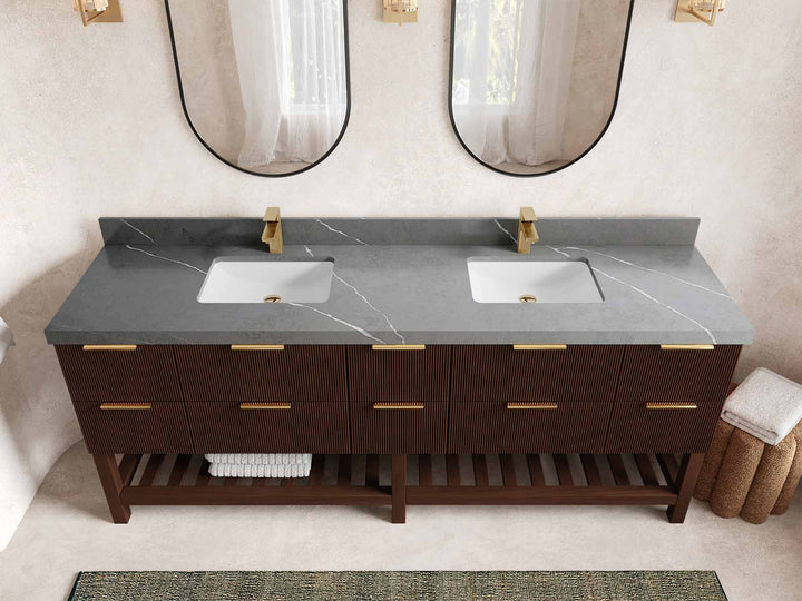 Catalina Teak 84 in W x 22 in D Free Standing Reeded Double Sink Bathroom Vanity - photo 26