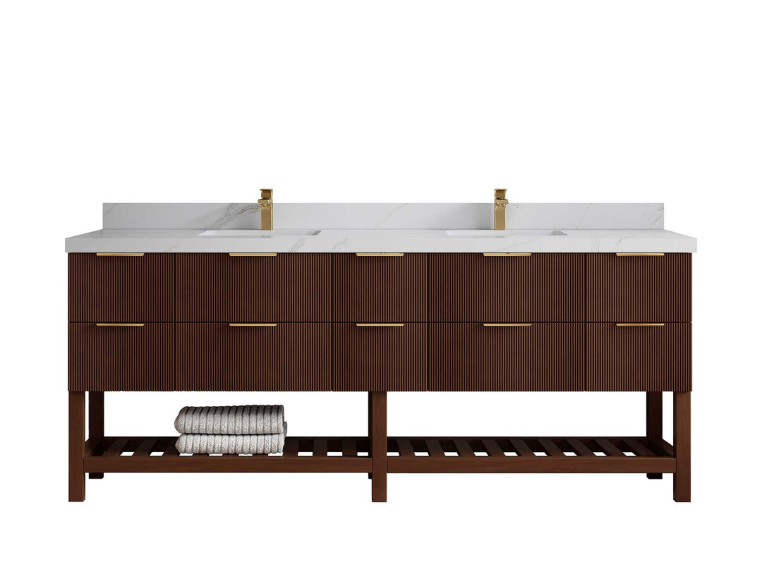 Catalina Teak 84 in W x 22 in D Free Standing Reeded Double Sink Bathroom Vanity - Willow Bath and Vanity